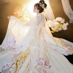 Chinese Traditional Tang Style Hanfu White Hezi Skirt With Large Sleeves Chinese Style Cosplay Costume