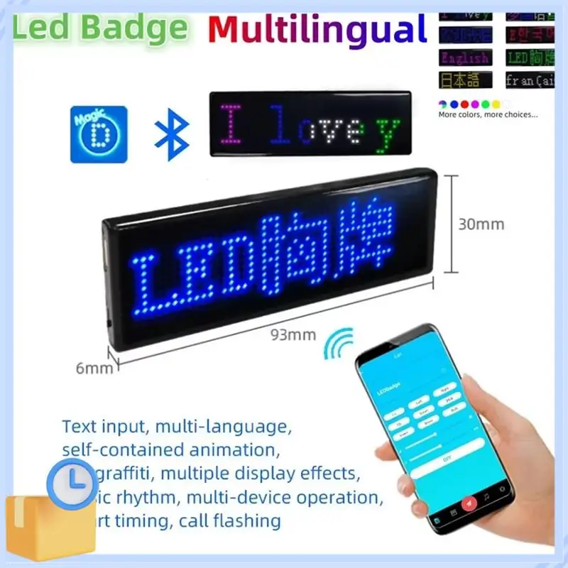 Popular Multilingual LED Digital Badge USB Rechargeable DIY Programmable Text Name Badge Scrolling Tag Sign Module Display