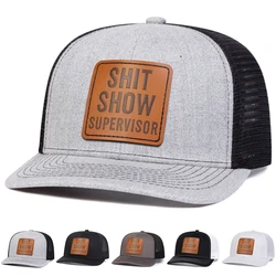 1piece Unisex SHIT SHOW Leather Patch Baseball Net Hat Outdoor Adjustable Sunscreen Leisure Hat Spring Autumn Travel Vacation