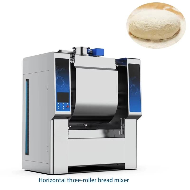 Large Capacity Horizontal Three Roller Stainless Steel Dough Mixer Danish Inverter Automatic Dough Kneader for Tortilla Bakery