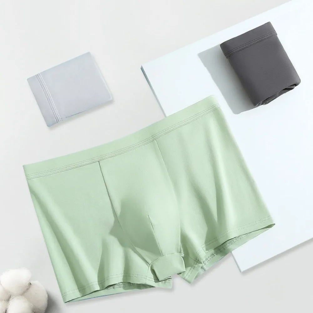 Breathable Cotton Crotch Men Underwear Large Size Solid Color Shorts Underpants Ultra-thin Elastic Seamless Flat Panties Male