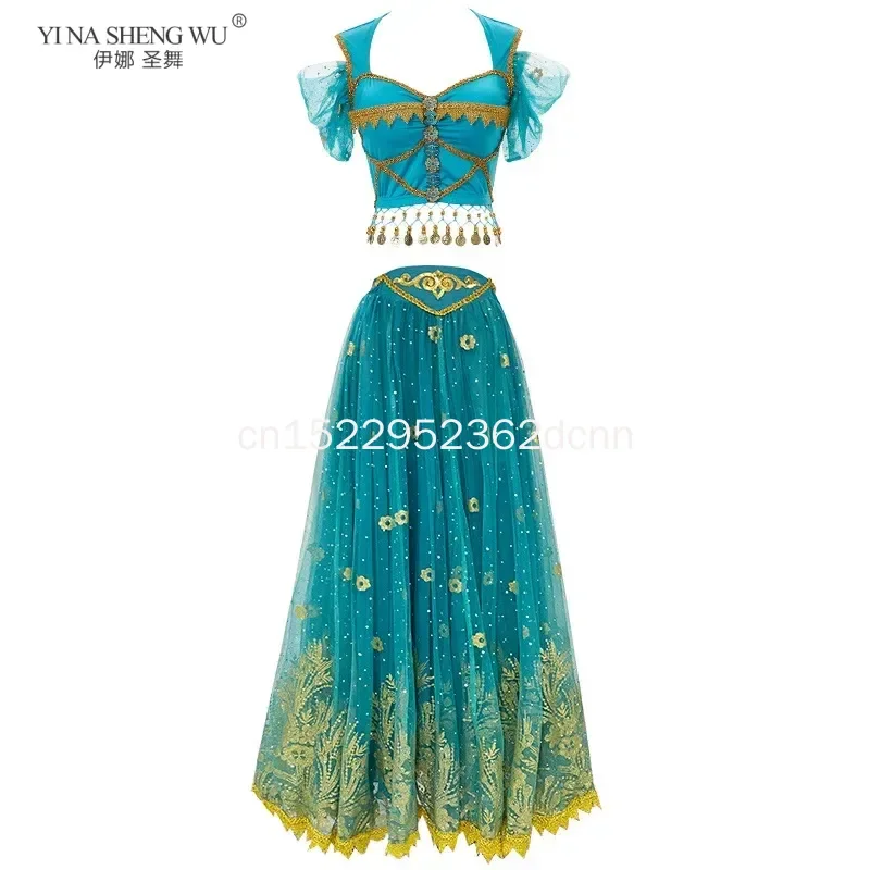 

Костюм для выступления на Хэллоуин, принцесса Аладдина, танец живота, экзотический костюм, женский костюм в западном регионе, танцовщица, индийский танец