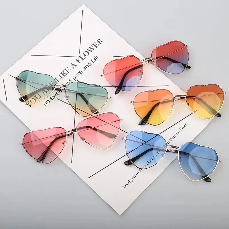 Fashion Heart Shaped Metal Sunglasses Vintage Trendy Street Shooting Shades Fashion Irregular Eyewear Pink Sun Glasses for Women view 2
