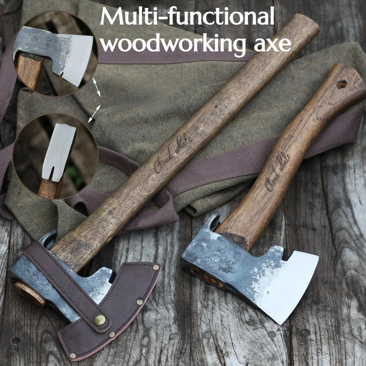 Multi Functional Tactical Axe with Walnut Wood Handle Nail Axe Outdoor Camping Chopping Wood Emergency Tool