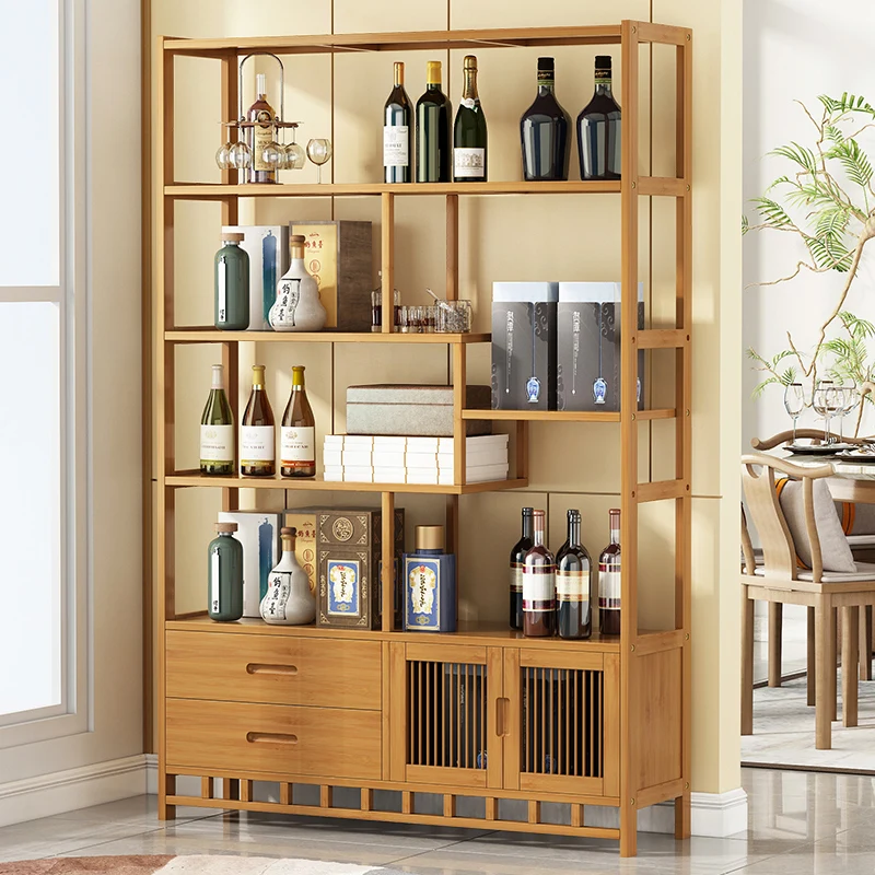 Luxury Liquor Wine Cabinets Racks Display Storage Wooden Wine Cabinets Kitchen Wall Mueble Licorera Restaurant Furniture QF50JG