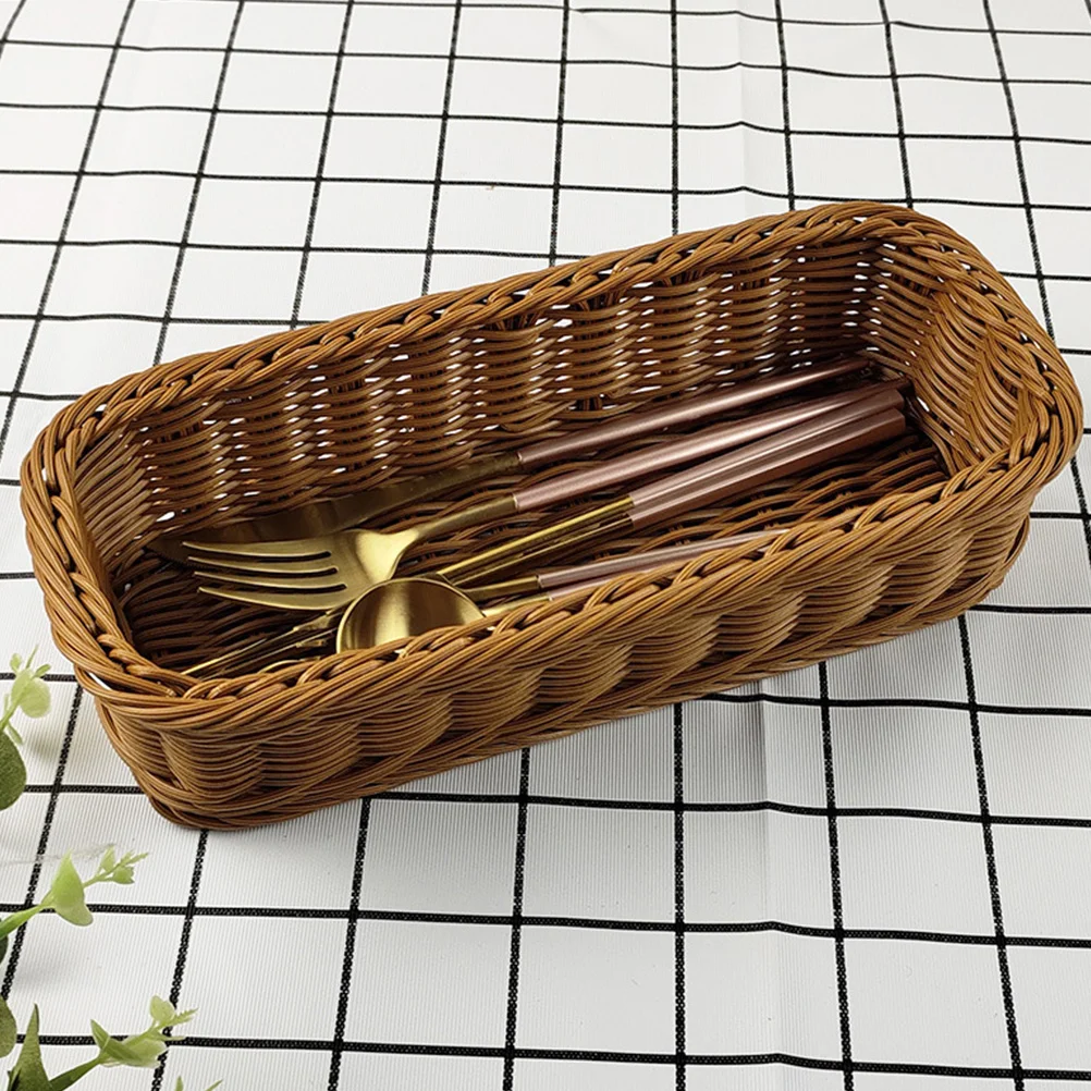 Rattan-like Woven Storage Basket Silverware Organizer Bandejas Square Baskets Multifunctional Chopsticks Plastic Box