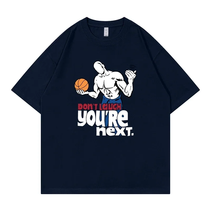 

Men's street basketball teaching pattern printed 100% pure cotton short-sleeved T-shirt, loose round-neck clothing top
