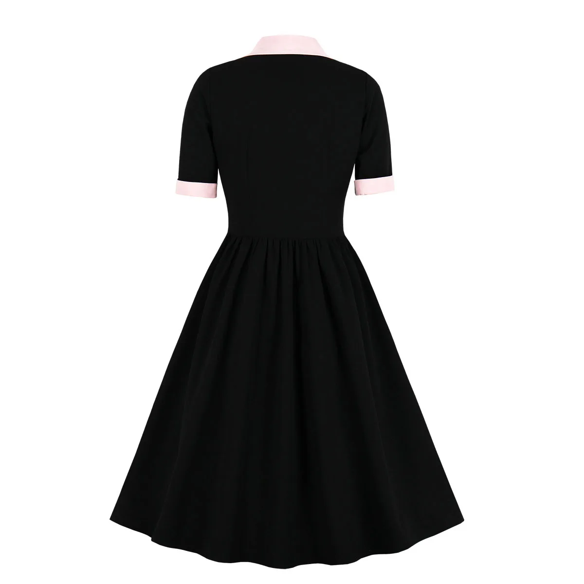 Vintage Women 1940s Bow Tie Neck Dress Retro 50s Button Up Business Work A-line Cocktail Dresses