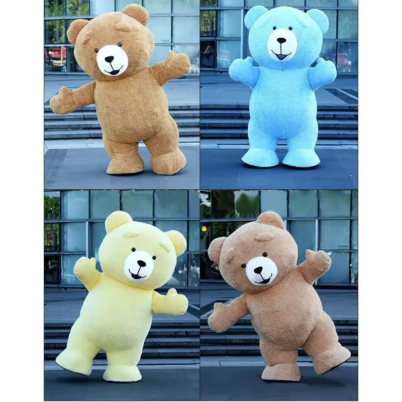 2024 Teddy Bear Plush Doll Colorful Inflatable Mascot Costume Cute Funny Bear Clothing Cartoon Bear Cosplay Dress Up Jumpsuits