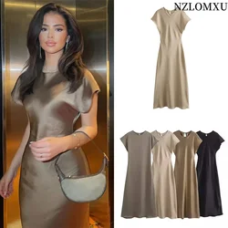 Women Fashion Summer New Solid Color Sleeveless O-neck Satin Long Dress France Chic Female Evening Mujer Vestidos De Fiesta