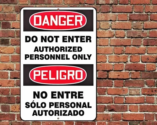 Peligro No Enter Inglés Español Cartel Metal Aluminio 8"x12" Bilingüe -aluminio
