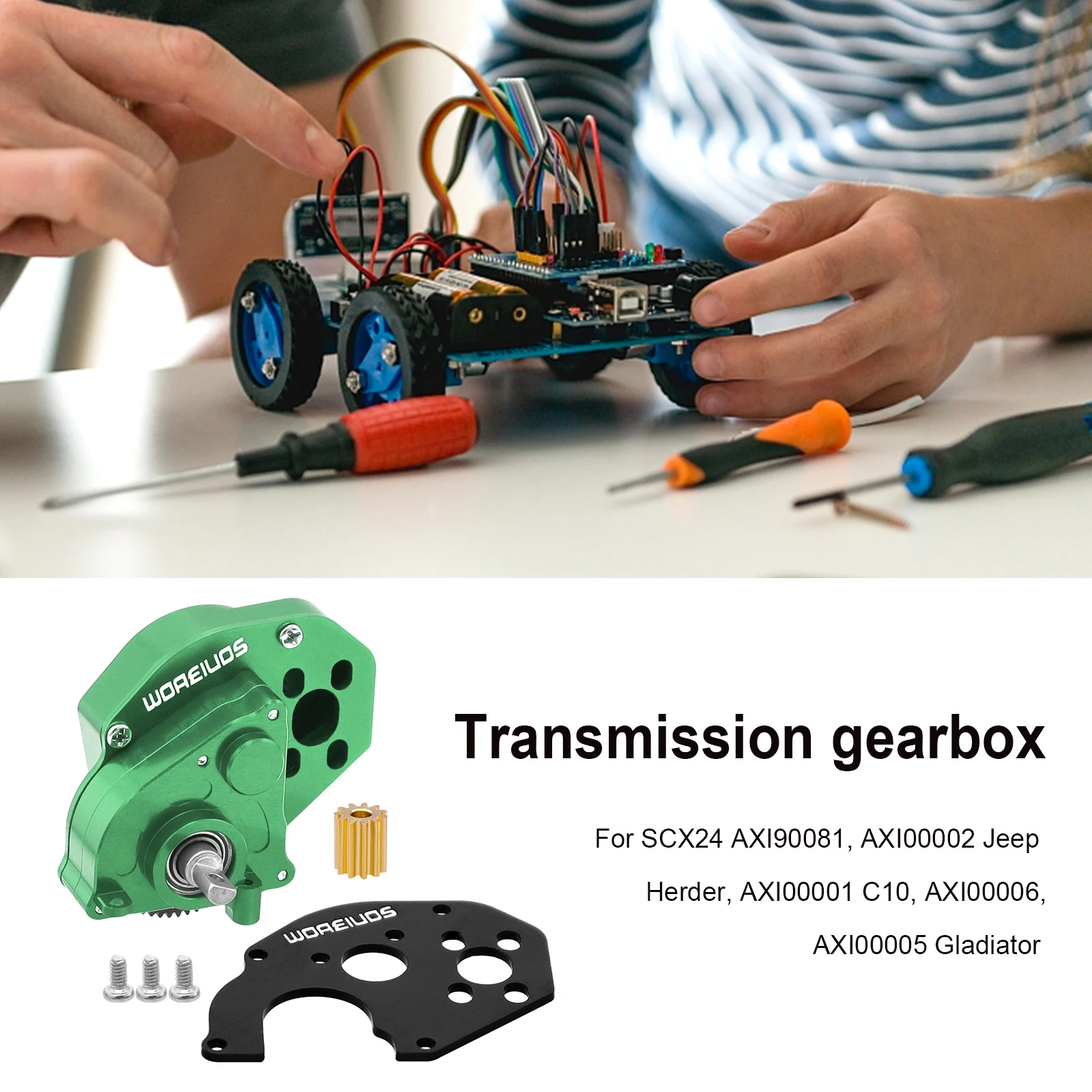 

Full Metal Transmission Assembled Gearbox RC Car Transmission Case Gearbox Aluminum Alloy for Axial SCX24 1/24 RC Crawler
