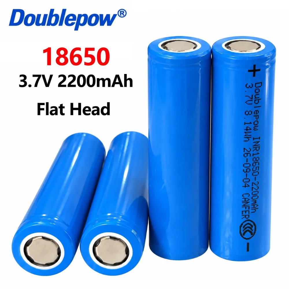 Doublepow 2200mAh 18650 3.7V Rechargeable Lithium Battery Li-lon Batteria Flat Head for Headlamp Fan Laser Pointer Flashlight