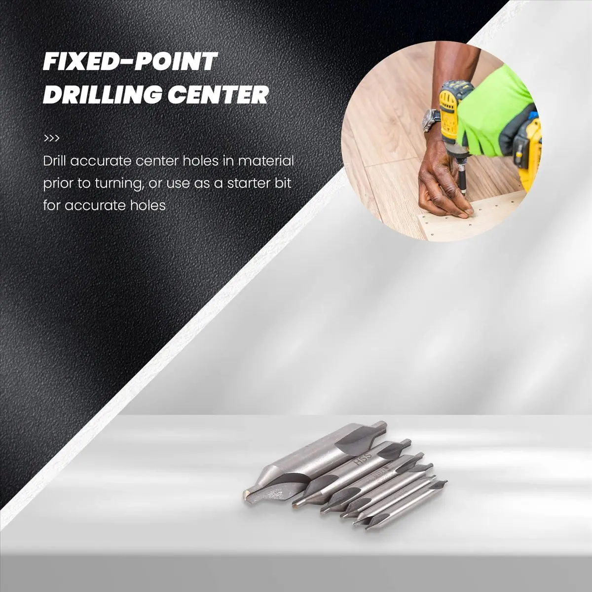 A63K& 6 PCS HSS Combined Center Drills Bit Set Countersink 60 Degree Angle 5/3/2.5/2/1.5/1 mm