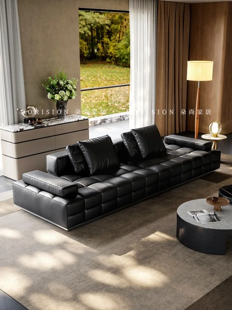 Lawrence high-end Italian minimalist villa large apartment living room first layer cowhide module leather sofa