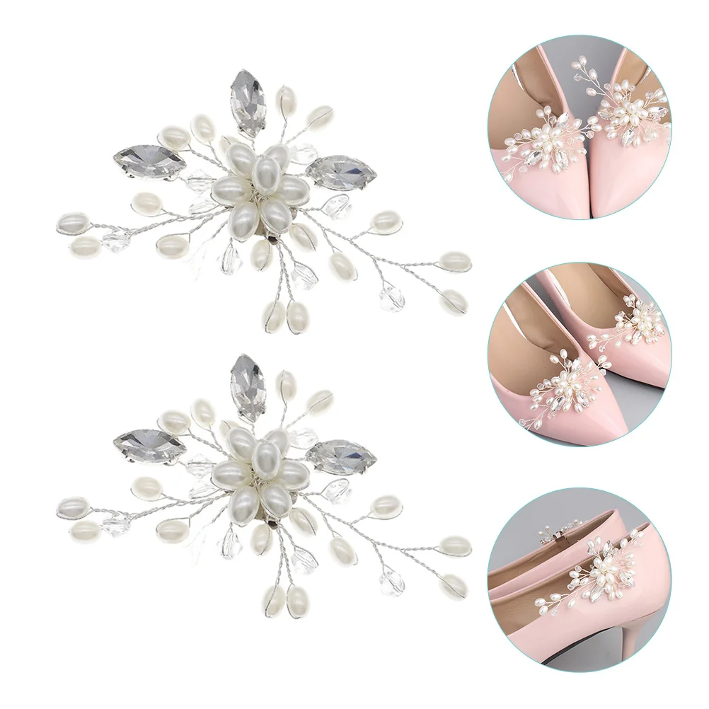 

2 Pcs Bridal Shoe Clips Pearl Buckle Decor Accessories for Pumps Imitation Pearls Bride