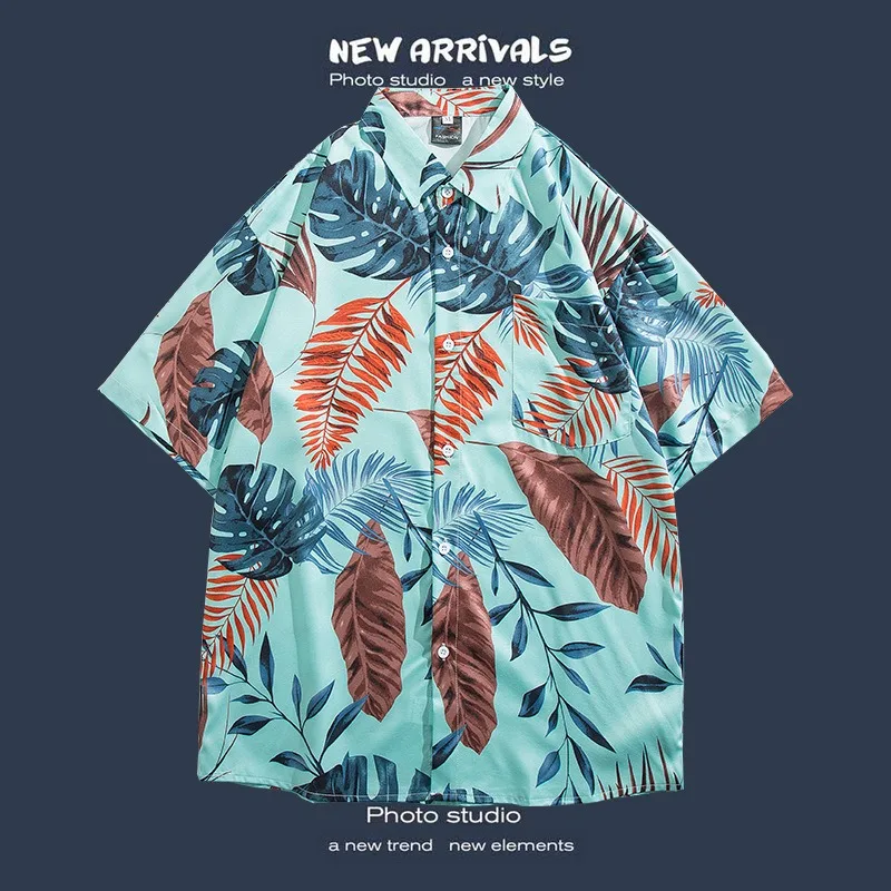 Hawaiian Shirt for Men Summer Beach Short Sleeve Button Down Shirts Relaxed Fit Vacation Cuban Blouses Floral Print Shirts