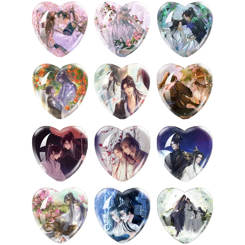 Anime The Husky And His White Cat Shizun Cosplay 16mm-30mm Heart Photo Glass Cabochon Demo Flat Back Making Findings