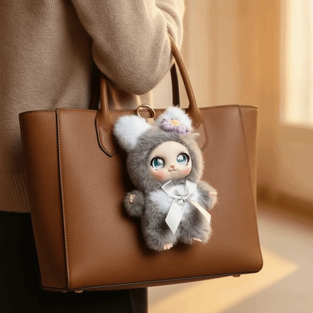 Big Ear with Flower Rabbit Figures Bag Hanging Decorations Rabbit Keychain Collectible Ornaments Bunny Pendant Lady/Girls