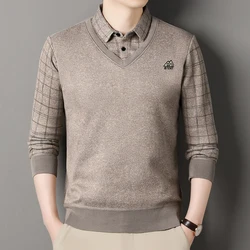 Autumn Winter Mens Fleece Pullover Men's Polo Collar Sweater Knitwear Stripe Sweaters Thick Warm Khaki Korean Clothing