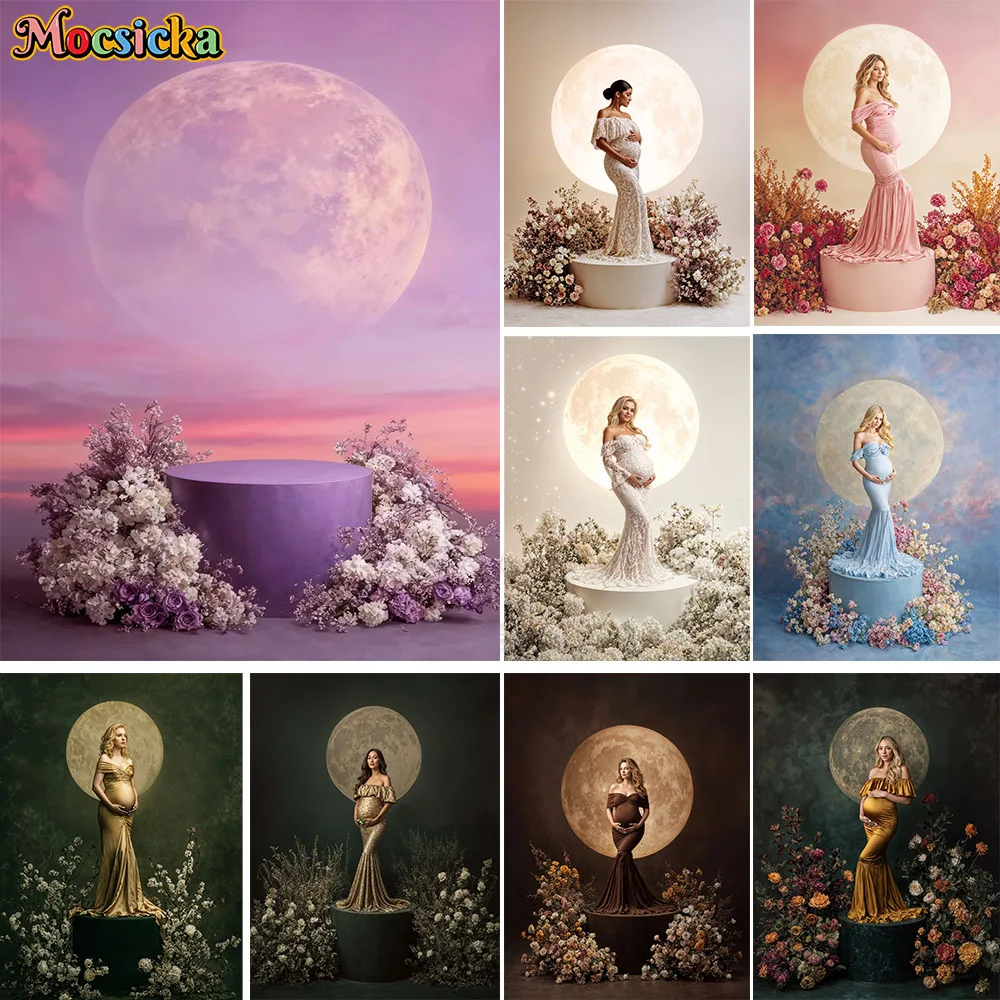

Mocsicka Maternity Art Portrait Background Photography Bright Moon Floral Wedding Backdrop Decor Newborn Baby Show Photo Studio
