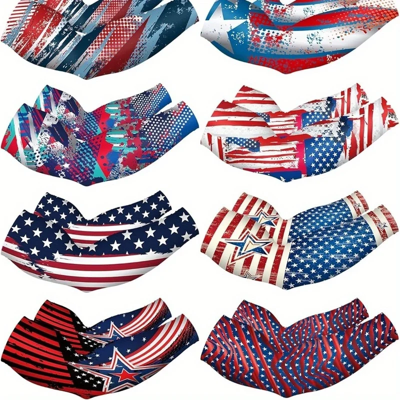 

10 Pairs Sun Protection Arm Sleeves, Cooling Anti-Slip Compression Sleeves, Sports Polyester Bike Sleeves (American Flag, Large)