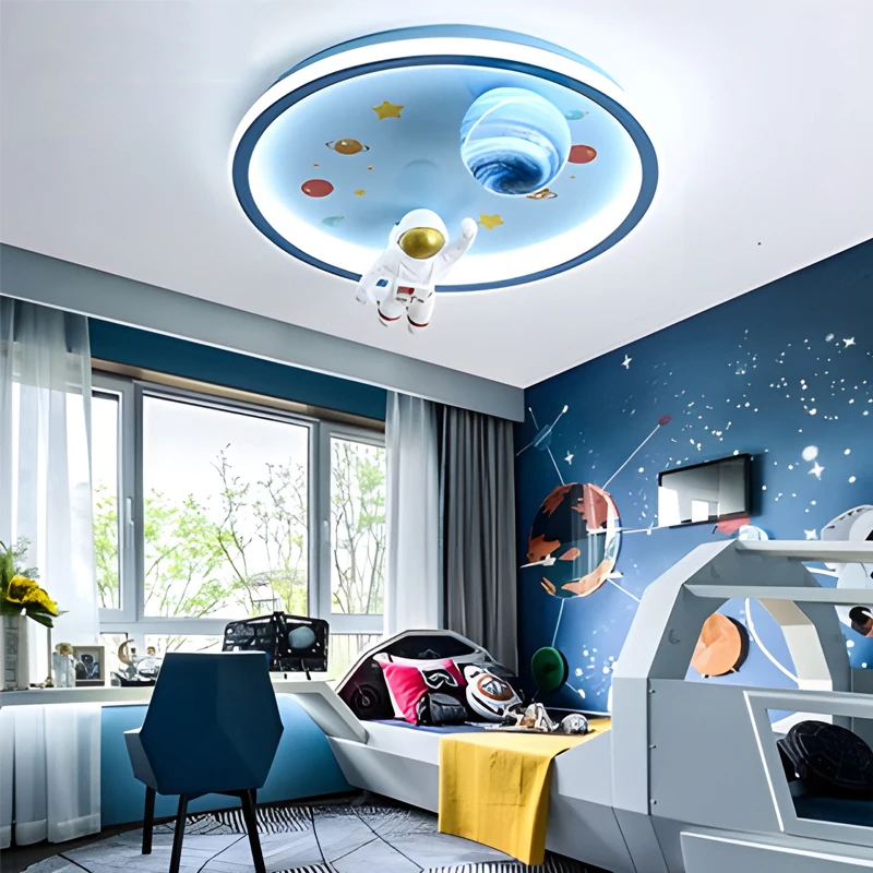 

Modern Led Chandelier Ceiling Light For Children's room Boy Bedroom Nursery Kids Baby Blue Cartoon Planet Astronaut Ceiling Lamp