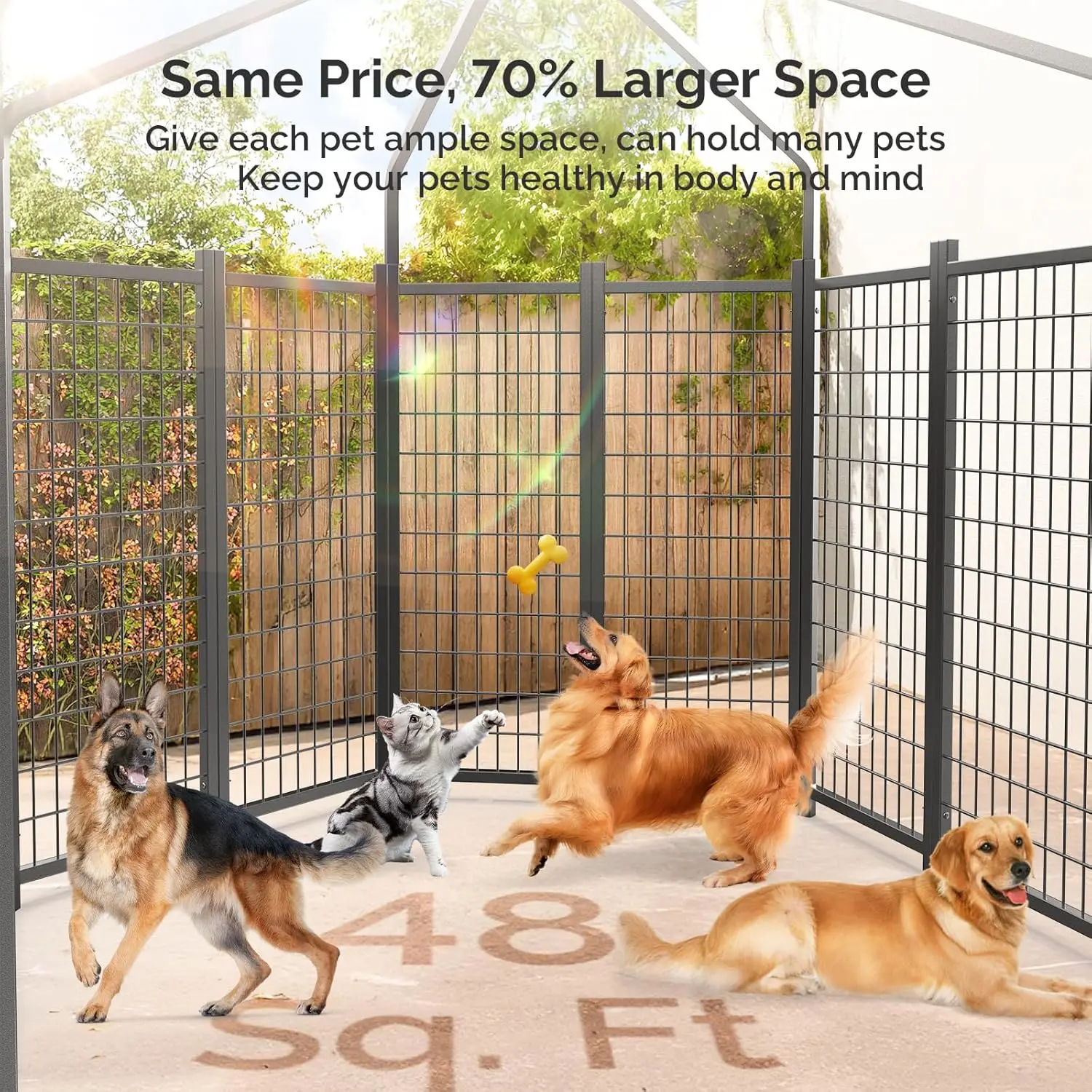 Outdoor Dog Kennel Outside with Swivel Feeder/Removable Small Door-7x7x6.5FT Large Outdoor Pens Run Enclosure Cage with