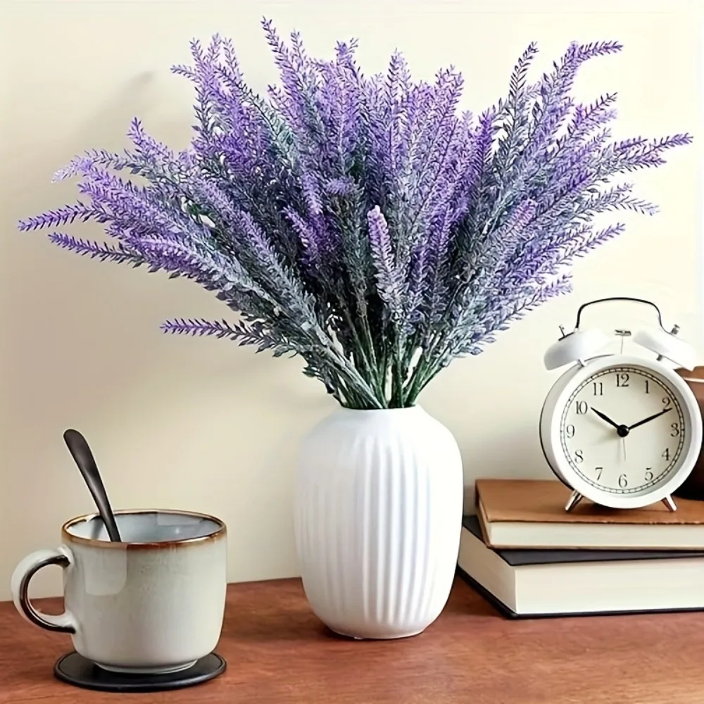 6 Bundles Artificial Lavender Flowers For Bouquets, Fake Wild Stems For Wedding, Faux Table Centerpieces, Door Wreaths