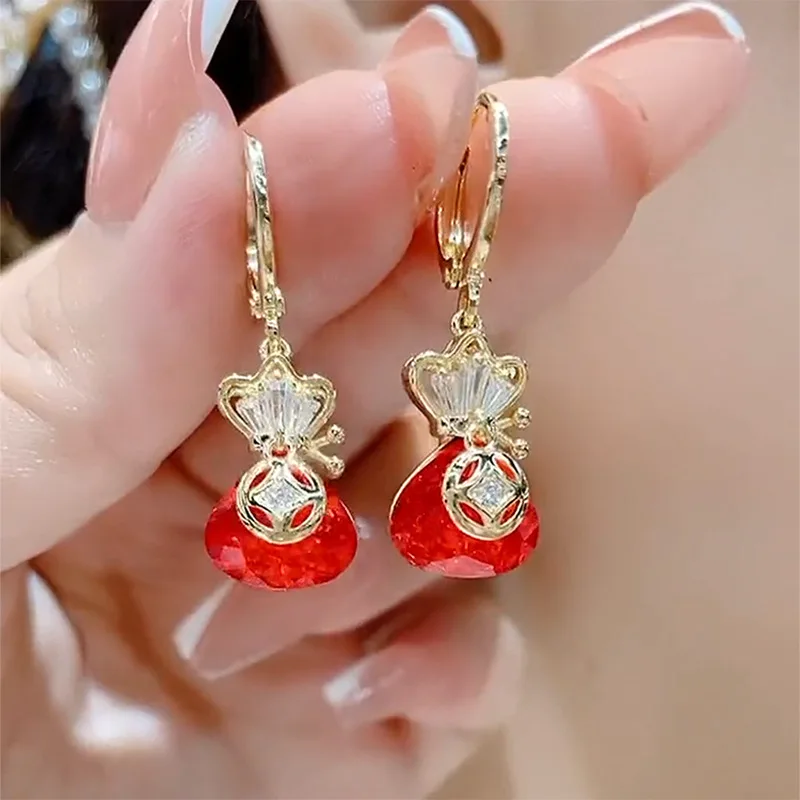 Red Money Bag Earrings Chinese New Year Luck Stylish Style With Bride's Wedding Earrings Trendy Earrings Jewelry Gift