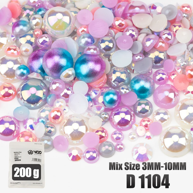 VDD 200g Großhandel Mix Größe Halbrunde Perlen ABS Flatback Perlen Harz Farbe AB Strasssteine zum Basteln DIY Nail Art Dekorationen – Detail 7