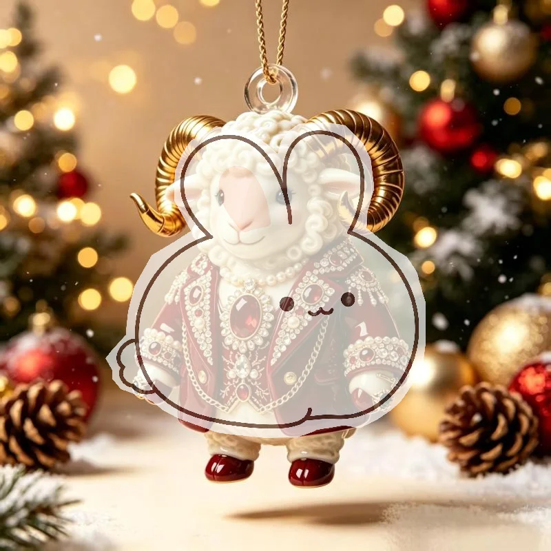 Acrylic Chinese Zodiac Goat Hanging Ornament Auspicious Red Gold Pattern Handmade Lunar New Year Home Decor