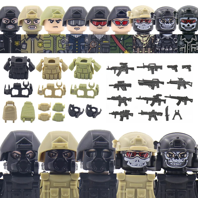

Military Commando Forces City Police Soldier Building Block Ghost Special Forces SWAT Figures Mask Military Weapone Bricks Toys
