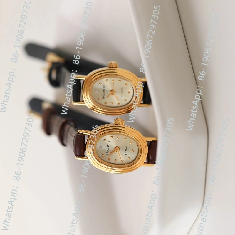 

Jewel Flower Oval Sunshine Surface Gold Double Circle Ultra Mini Compact Manual Mechanical Fine Wrist Ladies Watch