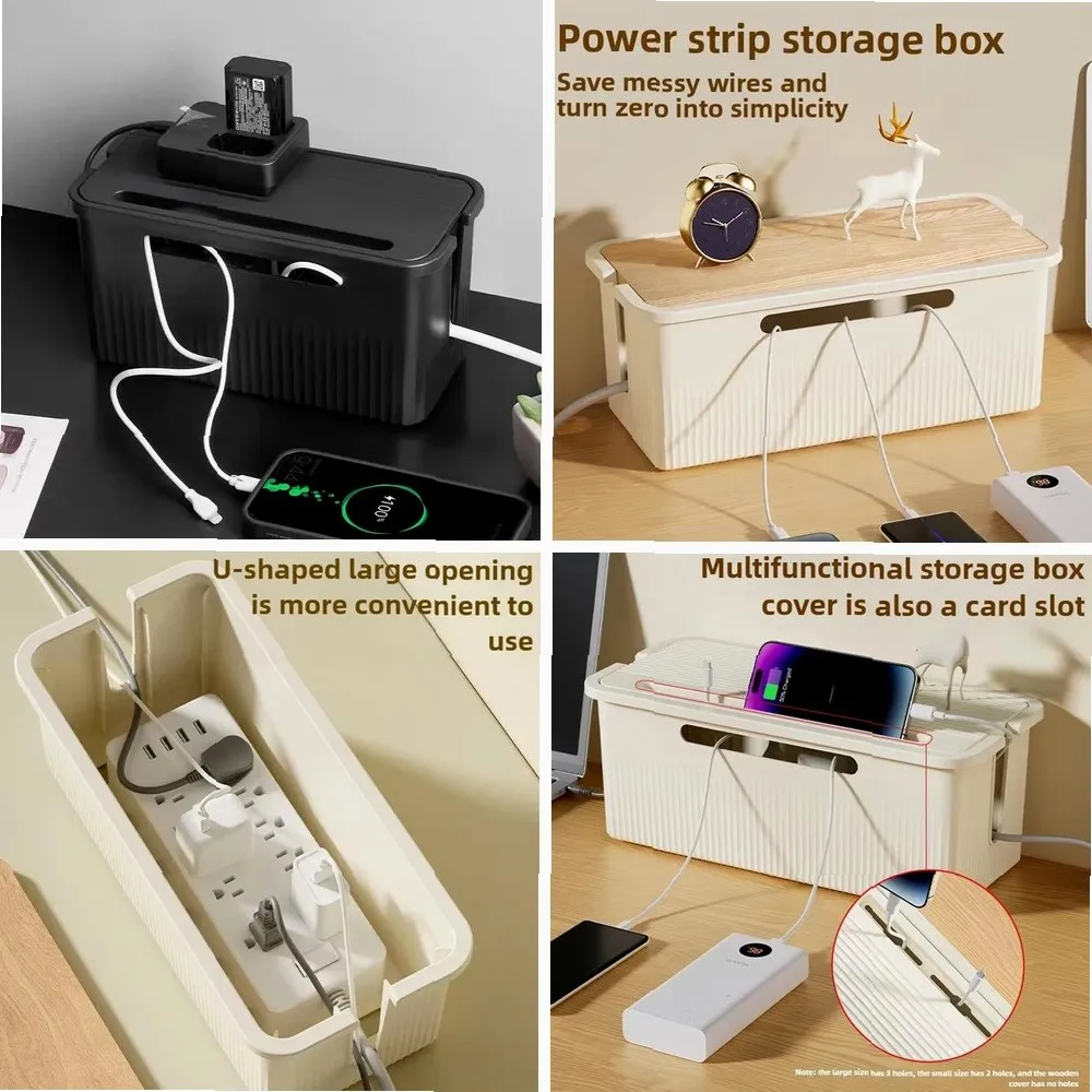 

Cable Storage Box Desktop Charging Data Cable Storage Device Plug Socket Cable Management Device Black White Storage Organizer