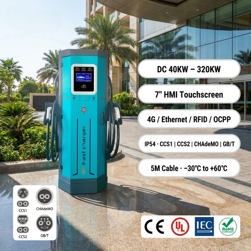 Customized 60KW 120KW 320KW OCPP DC Fast Charging Station Double CCS1 CCS2 CHADEMO GBT 1.6J 4G RFID IP54 EV Charge Point
