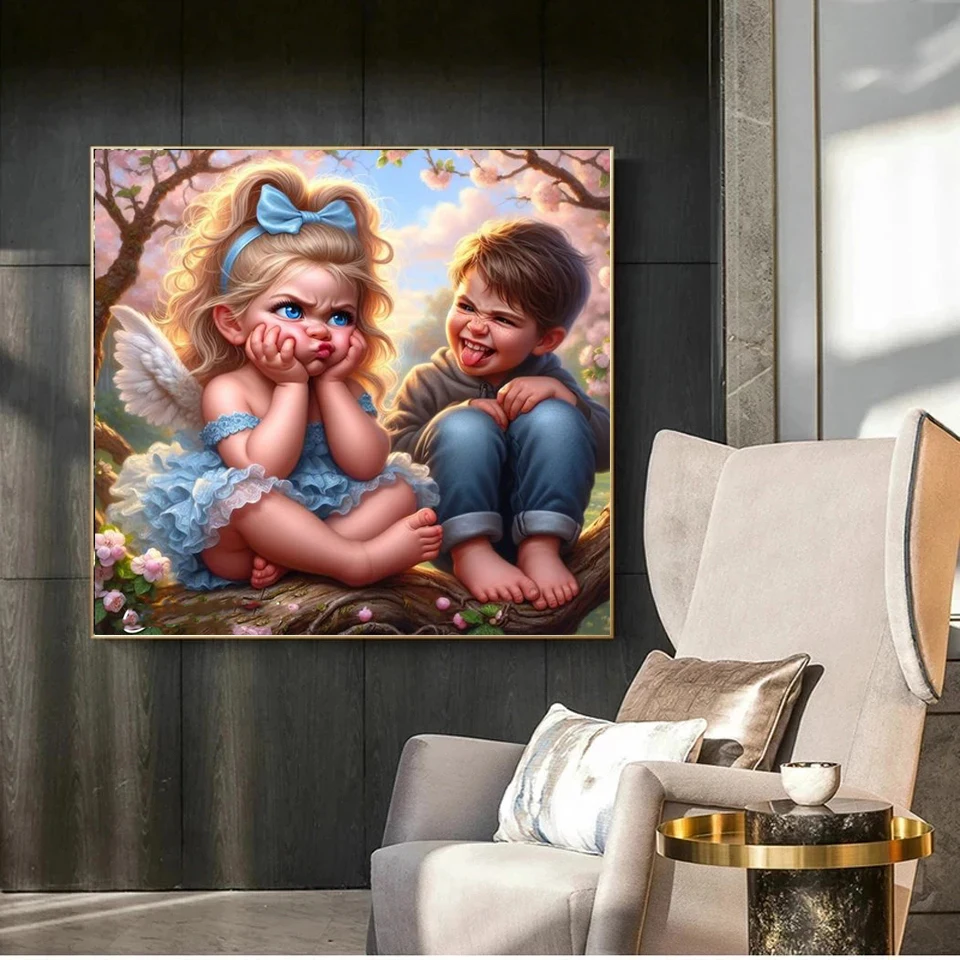 Diamond Painting Little Boy And Girl Diamond Embroidery Full Square Portrait Girl Picture Of Rhinestones Home Decor