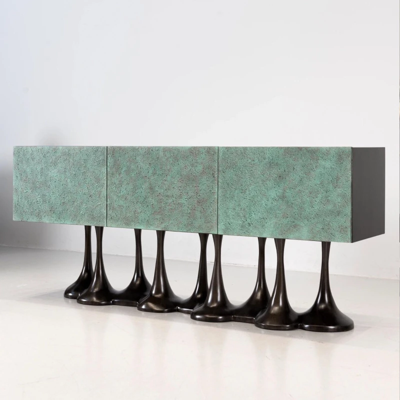 Light luxury creative foyer against the wall Brass texture dining side cabinet Modern designer villa luxury house floor