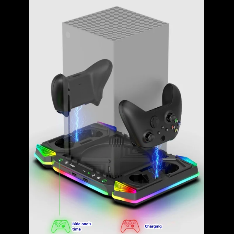 وحدة تحكم ألعاب Xbox Series X، قاعدة مروحة تبريد متعددة الوظائف مع مقبض مزدوج الشحن RGB وخطاف تخزين القرص الخفيف