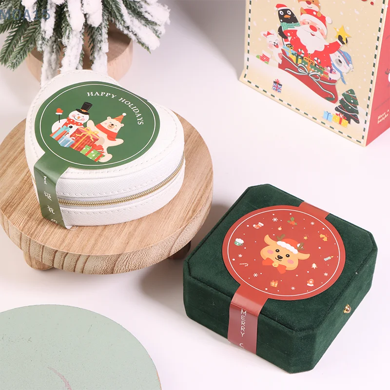 16pcs Christmas Cookie Candy Tins Decorative Sticker Round Tinplate Boxes Sticker Chocolate Biscuit DIY Packaging Sticker