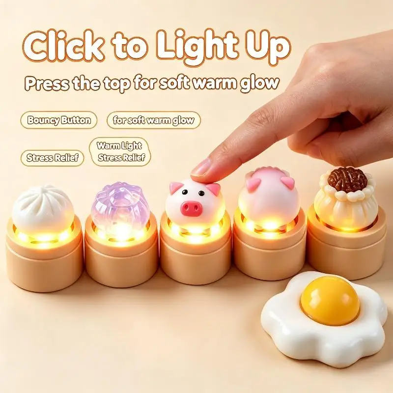 Mini Click Light Up Steamer Press Keychain Kawaii Simulation Stress Relief Fidget Pendant Portable Bag Charm for Teens Girls