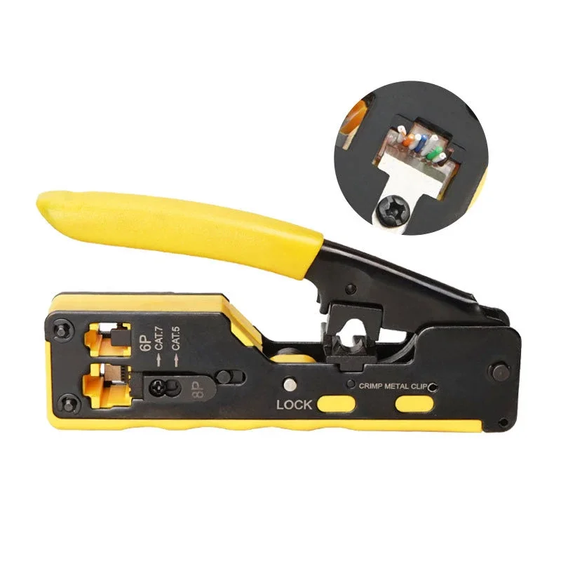 Multifunctional Network Pliers Crimping Tool CAT5 CAT6 CAT7 RJ45 Pass Through All in One EZ Crimp Tool for Rj11 R12 RJ45