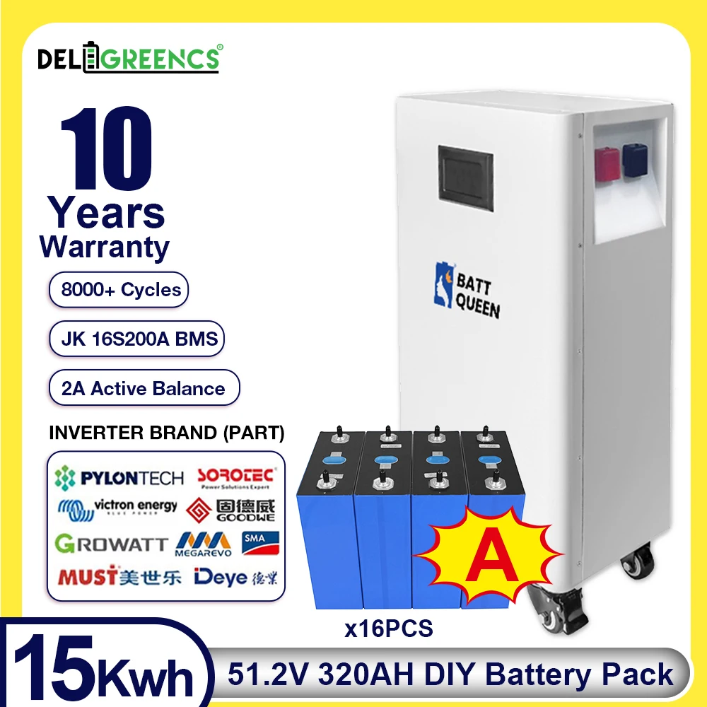 

48 В DIY JK Батарейный отсек 51,2 В 280 Ач 314 Ач LiFePO4 Чехол для аккумулятора CAN Rs485 BT Домашняя солнечная батарея с JIKONG PB2A16S20P 16S200A Smart BMS