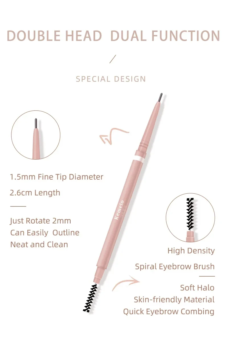 1PC Waterdicht Double-Ended Wenkbrauwpotlood 1.5mm Ultra Fijne Wenkbrauwpotlood Zweetbestendig Langdurige Professionele Oogmake-up