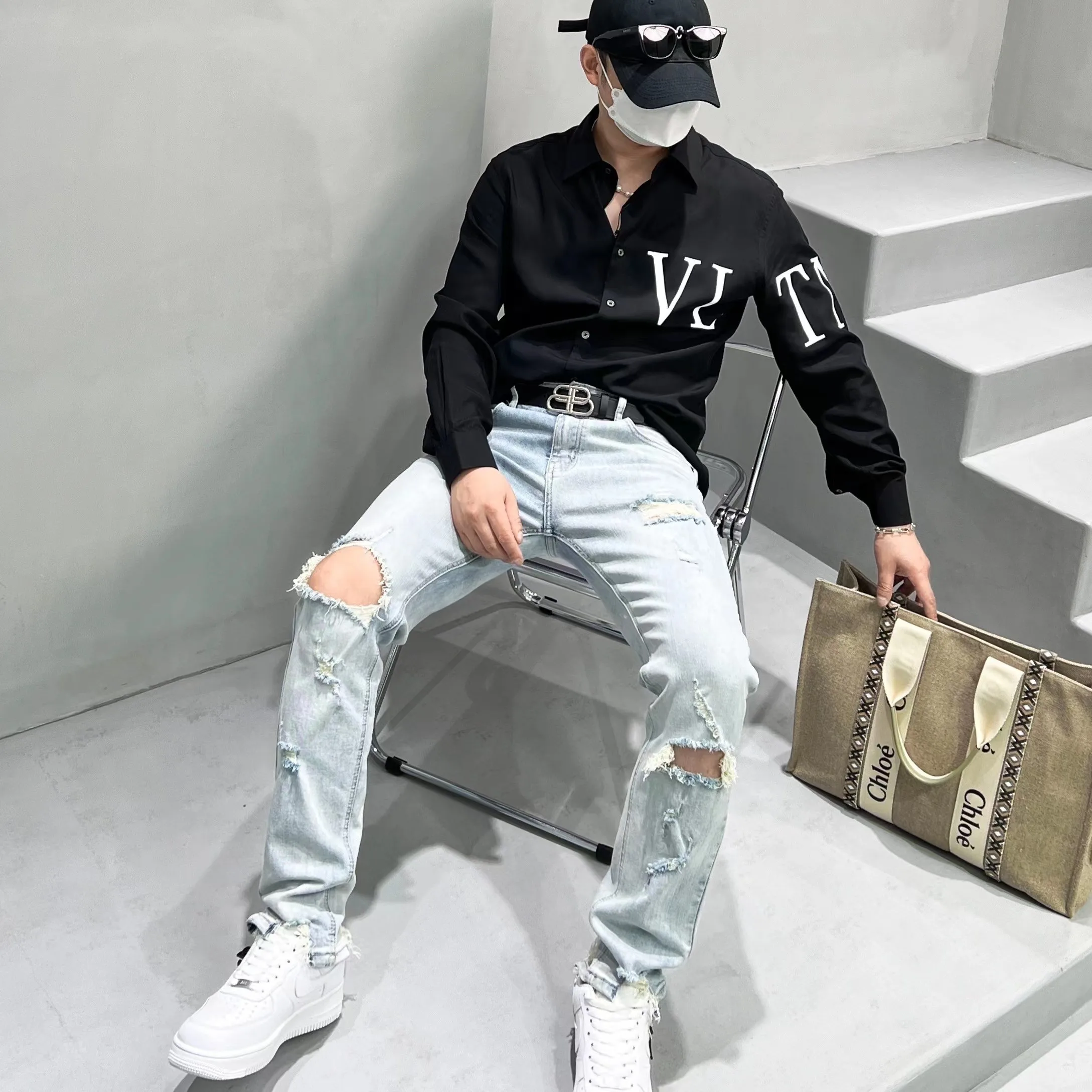 

Gi Brand Men's Casual Long Sve irt Sli Loose Letter Print Faionable Old Money Sle Youthful Autumn Polyester