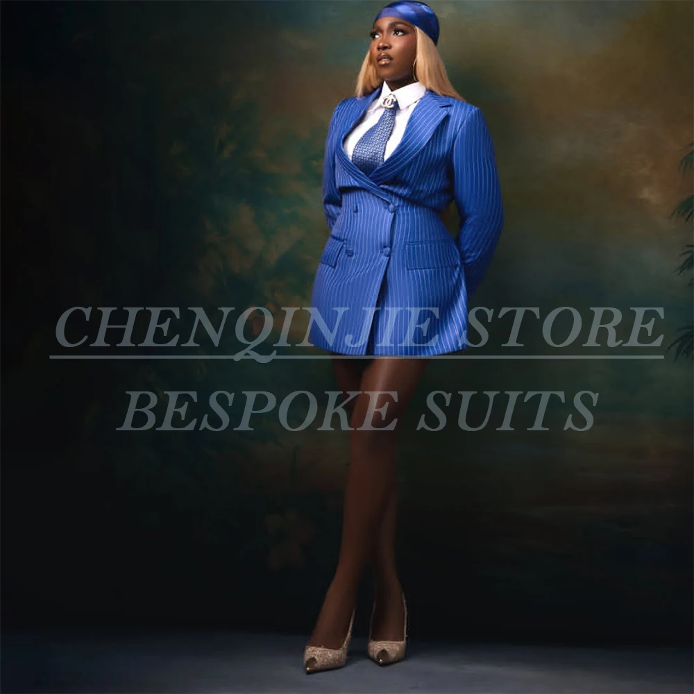 Customized Plus Size Stripe Women's Blazer Suits Elegant Doule Breasted Notch Lapel Slim Fit Plus Size 1 Piece Jacket Coat