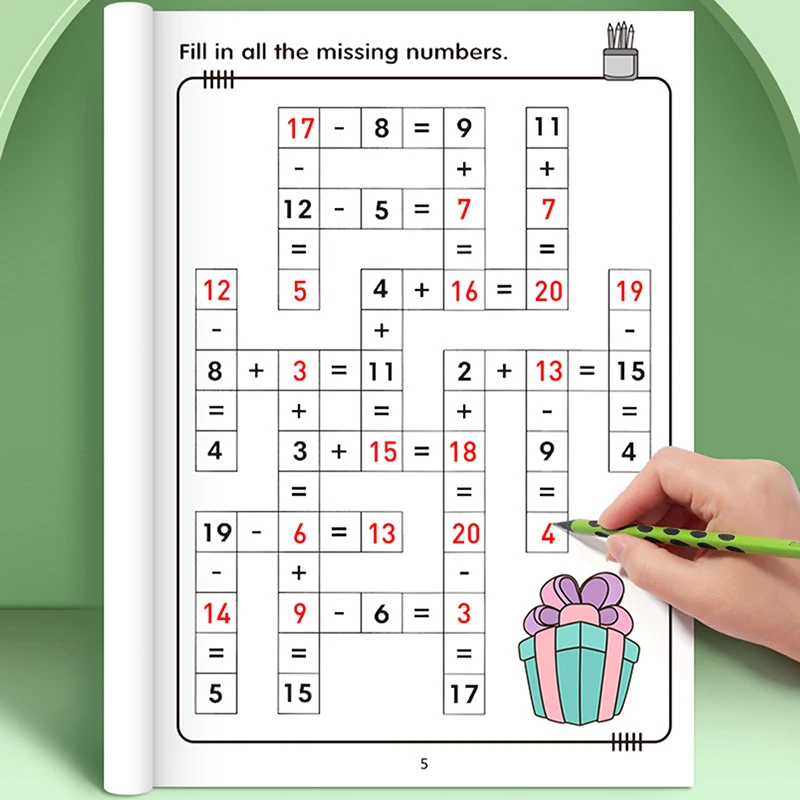 Math Workbook For Kids Ages 5-8 Math:Math Crossword Puzzles Addition And Subtraction Workbook