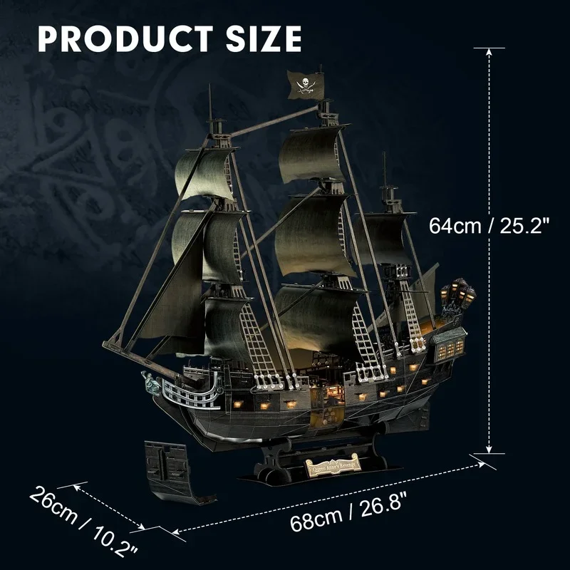 3D DIY Puzzles Large Black Pearl Pirate Ship Cardboard Anne\'s Sailboat Building Toys for Adults Kids