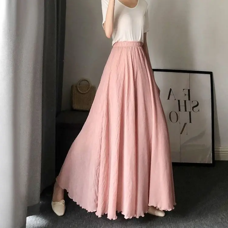 Spring Summer Korean Fashion Women's Long Skirt French Double-layer Linen Half-length High Waist Irregular Skirts Woman Clothes