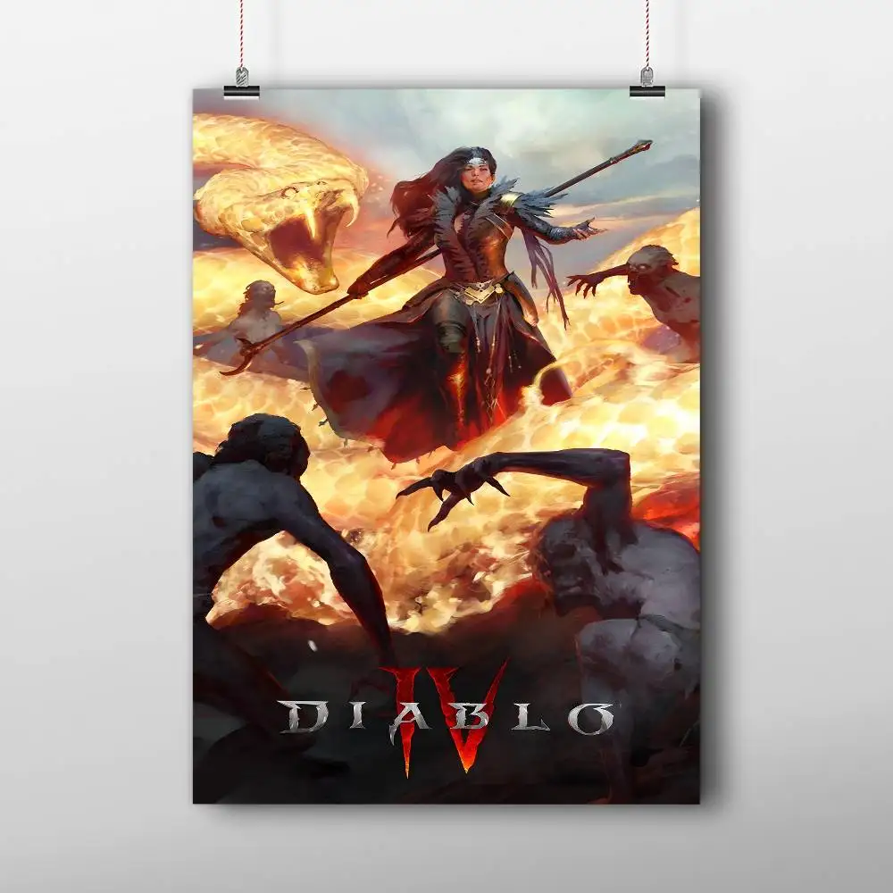 البوب آر بي جي لعبة ديابلو 4 الكلاسيكية خمر الملصقات ورق أبيض يطبع الملصقات الفنية Kawaii غرفة ديكور